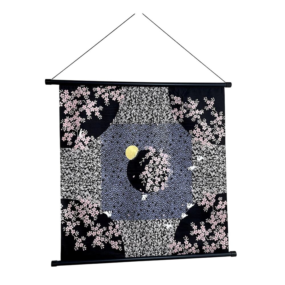 Japanese print fabric wall hanging blue black purple white night sky design - Picture 1 of 6
